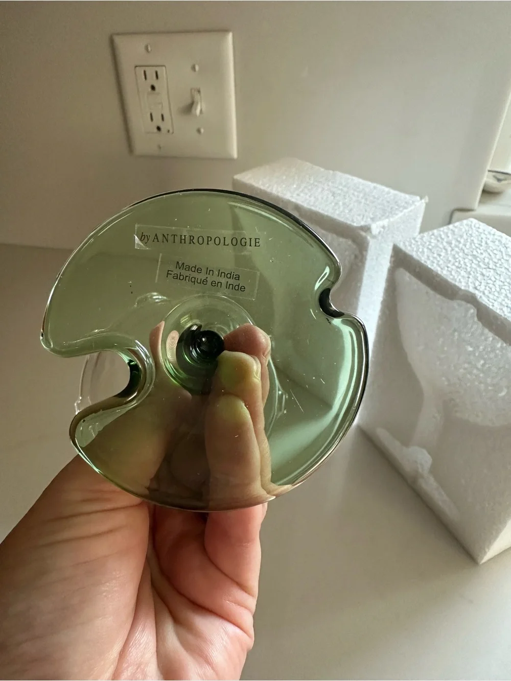 Clear Ruffled Dessert Glass with Green Stem - Set of 4